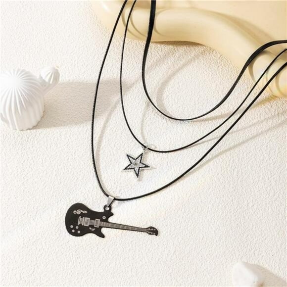 Layered star necklace choker vintage punk rock chain jewelry for women and men - Picture 3 of 4
